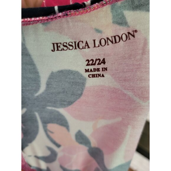 Navy Pink Floral Stretchy Pull On A-line Maxi Skirt Sz 22/24 Jessica London - Picture 4 of 5